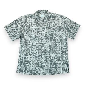 Vintage Kole Kol Sportswear Men's Size XL Hawaiian Gray‎ Button Up Shirt Tapa